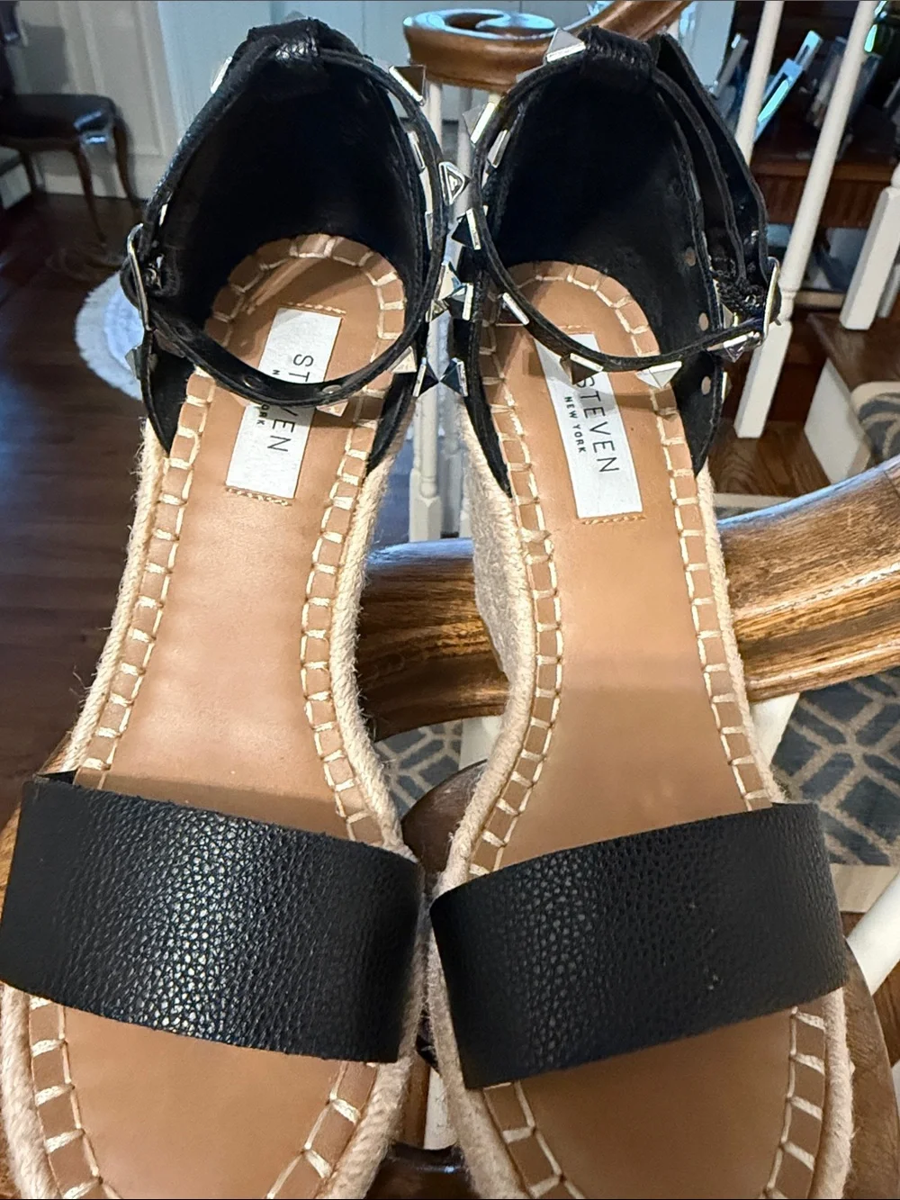 Steve Madden Black Leather Espadrille Ankle Strap Sandals